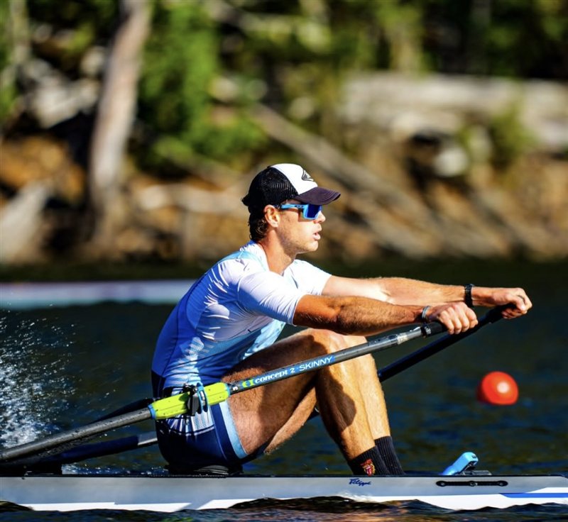Nick Mirow rowing a single scull